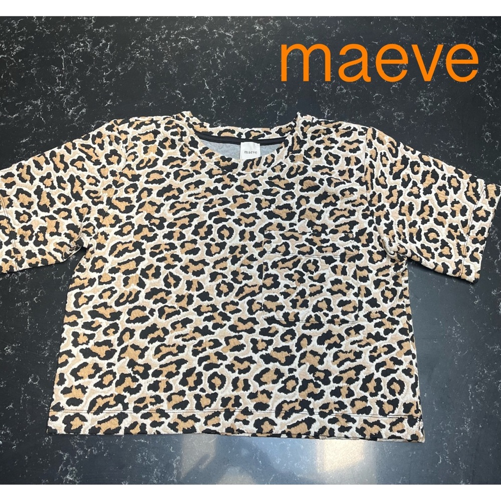 Maeve leopard print tee/blouse, brown & black, short sleeve, with a pocket